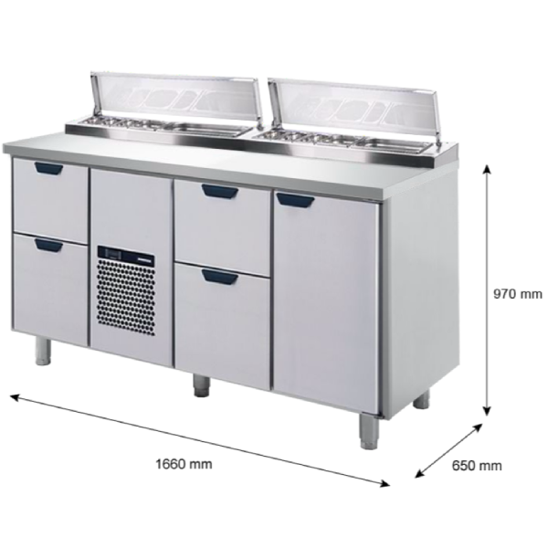 Porkka - Kallskänksbänk med kylränna - Kylaggregat,  3 Moduler - Mått: 1660 x 650 x 970/1010 mm - 13