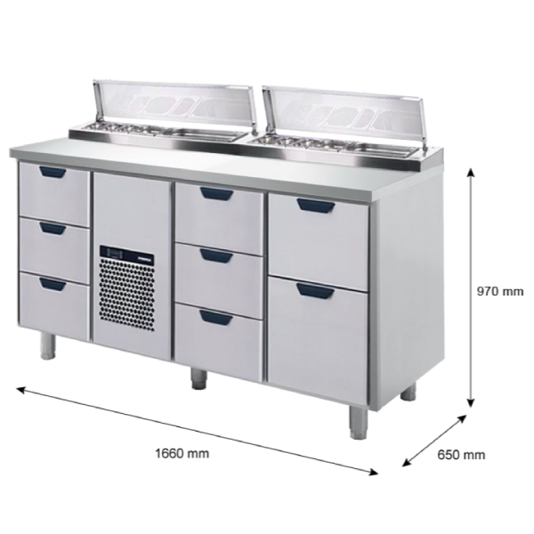 Porkka - Kallskänksbänk med kylränna - Kylaggregat,  3 Moduler - Mått: 1660 x 650 x 970/1010 mm - 26