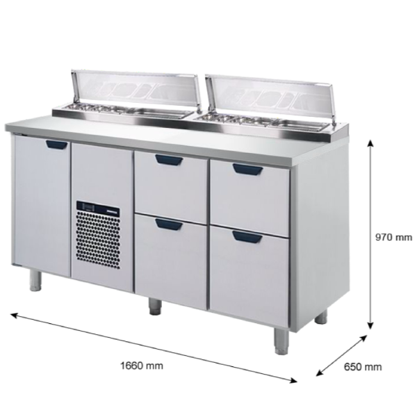 Porkka - Kallskänksbänk med kylränna - Kylaggregat,  3 Moduler - Mått: 1660 x 650 x 970/1010 mm - 5