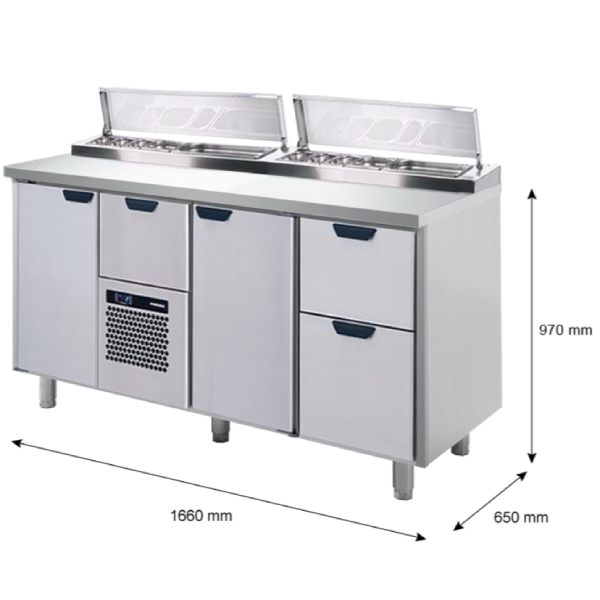 Porkka - Kallskänksbänk med kylränna - Kylaggregat,  3 Moduler - Mått: 1660 x 650 x 970/1010 mm - 29
