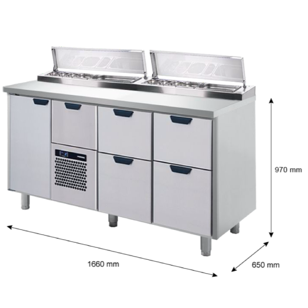 Porkka - Kallskänksbänk med kylränna - Kylaggregat,  3 Moduler - Mått: 1660 x 650 x 970/1010 mm - 32