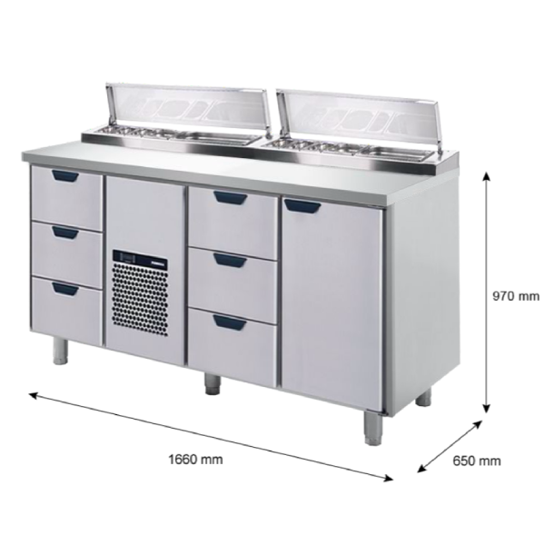 Porkka - Kallskänksbänk med kylränna - Kylaggregat,  3 Moduler - Mått: 1660 x 650 x 970/1010 mm - 25
