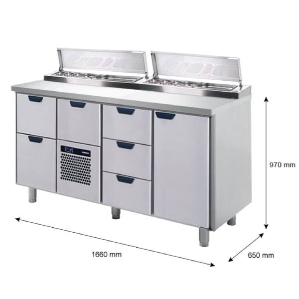 Porkka - Kallskänksbänk med kylränna - Kylaggregat,  3 Moduler - Mått: 1660 x 650 x 970/1010 mm - 43