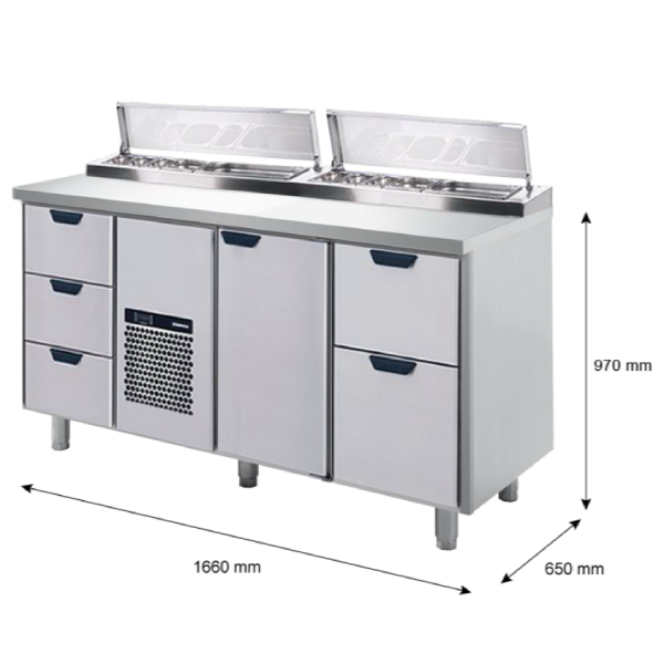 Porkka - Kallskänksbänk med kylränna - Kylaggregat,  3 Moduler - Mått: 1660 x 650 x 970/1010 mm - 20