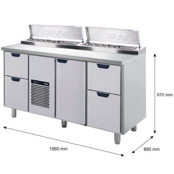 Porkka - Kallskänksbänk med kylränna - Kylaggregat,  3 Moduler - Mått: 1660 x 650 x 970/1010 mm - 11