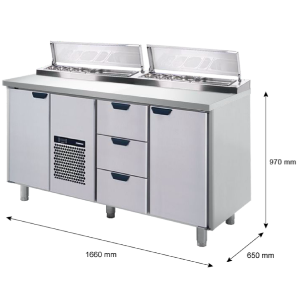Porkka - Kallskänksbänk med kylränna - Kylaggregat,  3 Moduler - Mått: 1660 x 650 x 970/1010 mm - 7