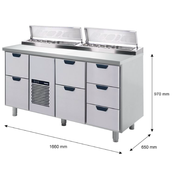 Porkka - Kallskänksbänk med kylränna - Kylaggregat,  3 Moduler - Mått: 1660 x 650 x 970/1010 mm - 15