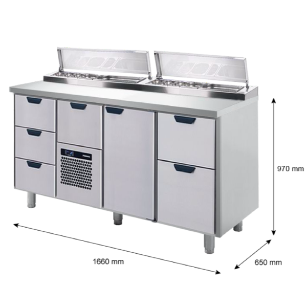 Porkka - Kallskänksbänk med kylränna - Kylaggregat,  3 Moduler - Mått: 1660 x 650 x 970/1010 mm - 47