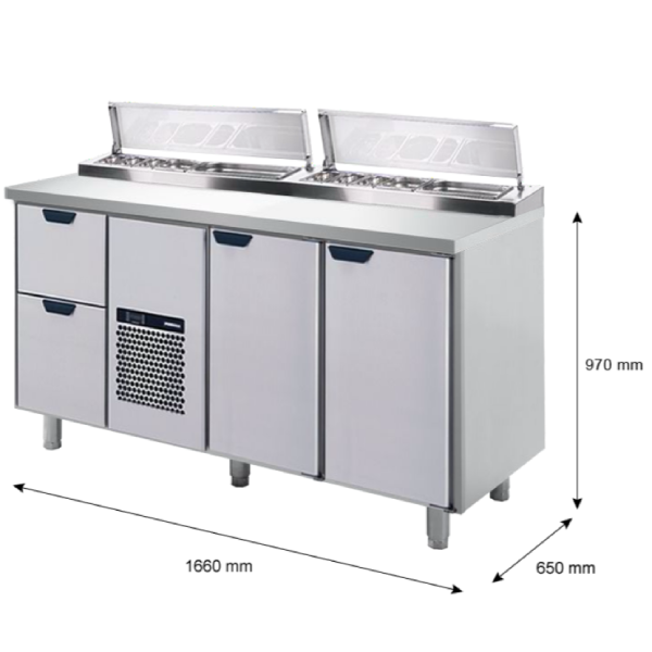 Porkka - Kallskänksbänk med kylränna - Kylaggregat,  3 Moduler - Mått: 1660 x 650 x 970/1010 mm - 10