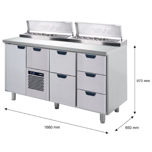 Porkka - Kallskänksbänk med kylränna - Kylaggregat,  3 Moduler - Mått: 1660 x 650 x 970/1010 mm - 33