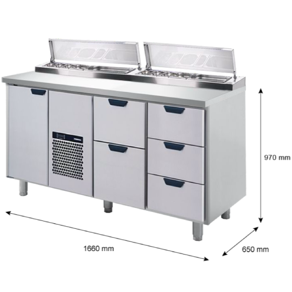 Porkka - Kallskänksbänk med kylränna - Kylaggregat,  3 Moduler - Mått: 1660 x 650 x 970/1010 mm - 6