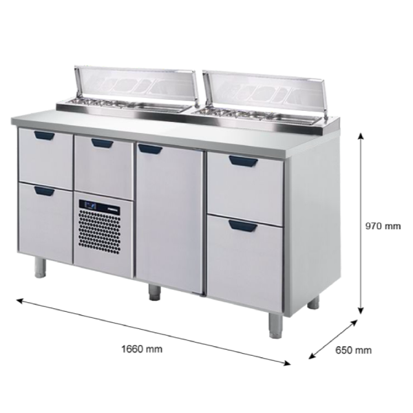 Porkka - Kallskänksbänk med kylränna - Kylaggregat,  3 Moduler - Mått: 1660 x 650 x 970/1010 mm - 38