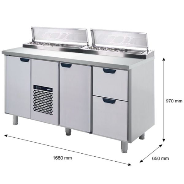 Porkka - Kallskänksbänk med kylränna - Kylaggregat,  3 Moduler - Mått: 1660 x 650 x 970/1010 mm - 2