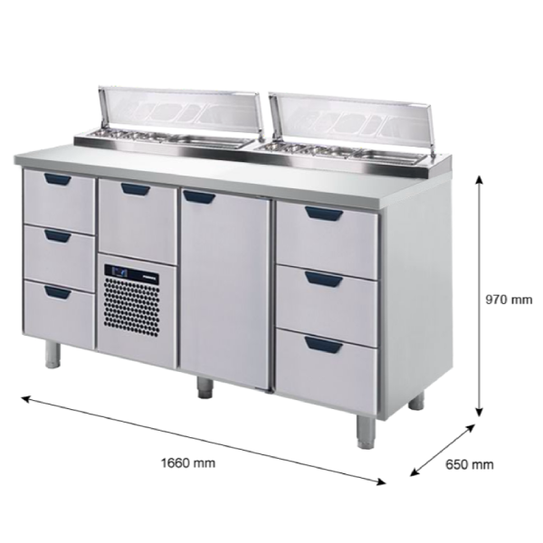 Porkka - Kallskänksbänk med kylränna - Kylaggregat,  3 Moduler - Mått: 1660 x 650 x 970/1010 mm - 48