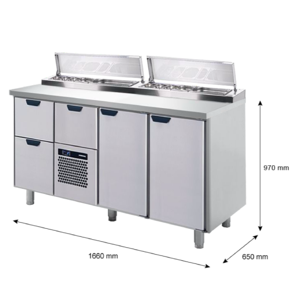 Porkka - Kallskänksbänk med kylränna - Kylaggregat,  3 Moduler - Mått: 1660 x 650 x 970/1010 mm - 37