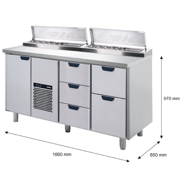 Porkka - Kallskänksbänk med kylränna - Kylaggregat,  3 Moduler - Mått: 1660 x 650 x 970/1010 mm - 8