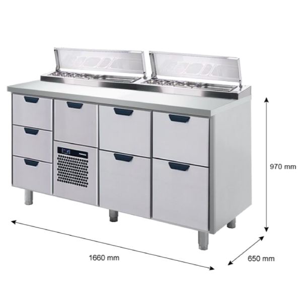 Porkka - Kallskänksbänk med kylränna - Kylaggregat,  3 Moduler - Mått: 1660 x 650 x 970/1010 mm - 50