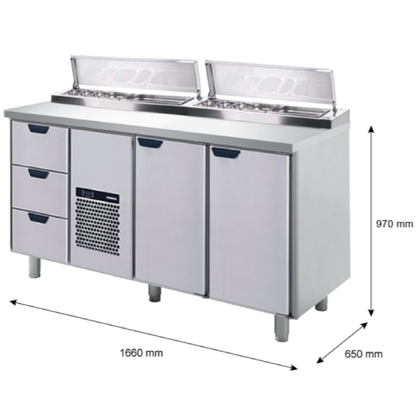 Porkka - Kallskänksbänk med kylränna - Kylaggregat,  3 Moduler - Mått: 1660 x 650 x 970/1010 mm - 19