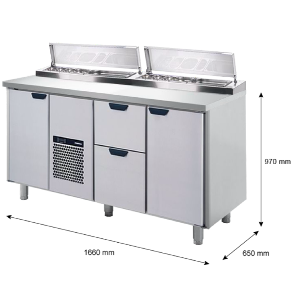 Porkka - Kallskänksbänk med kylränna - Kylaggregat,  3 Moduler - Mått: 1660 x 650 x 970/1010 mm - 4