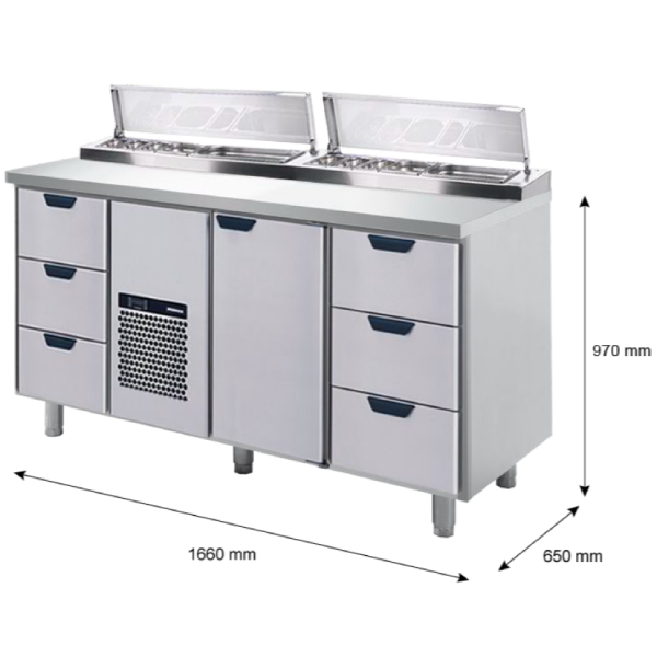 Porkka - Kallskänksbänk med kylränna - Kylaggregat,  3 Moduler - Mått: 1660 x 650 x 970/1010 mm - 21