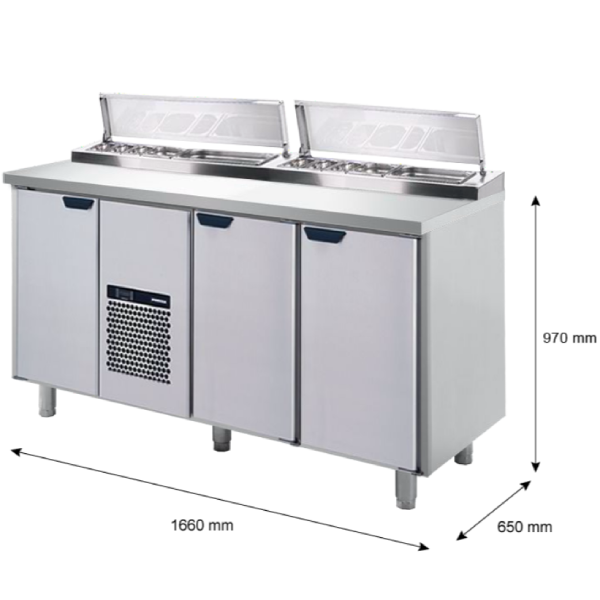 Porkka - Kallskänksbänk med kylränna - Kylaggregat,  3 Moduler - Mått: 1660 x 650 x 970/1010 mm