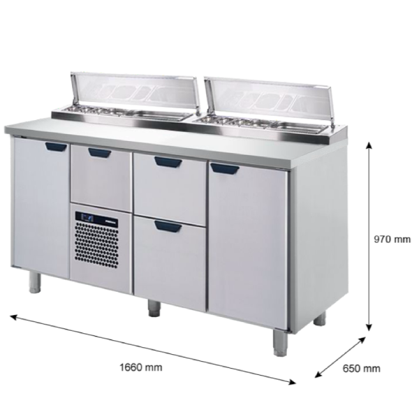 Porkka - Kallskänksbänk med kylränna - Kylaggregat,  3 Moduler - Mått: 1660 x 650 x 970/1010 mm - 31