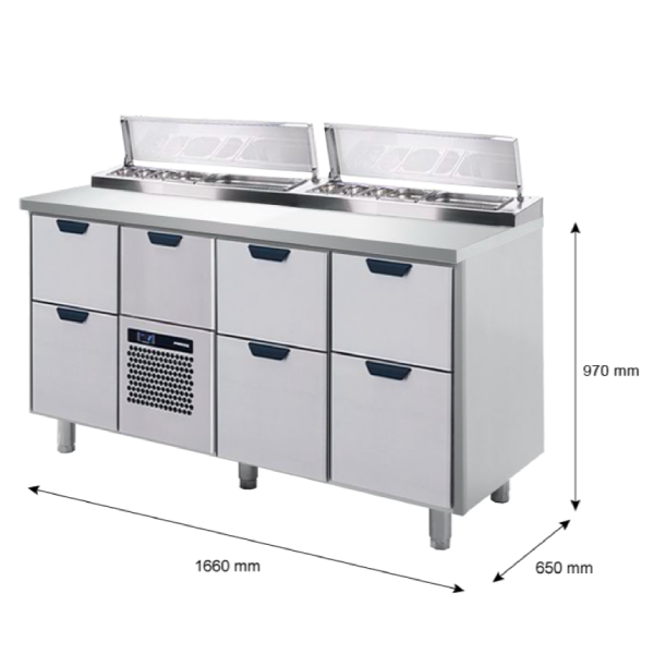 Porkka - Kallskänksbänk med kylränna - Kylaggregat,  3 Moduler - Mått: 1660 x 650 x 970/1010 mm - 41