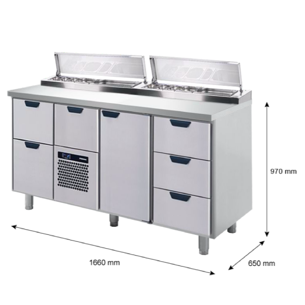 Porkka - Kallskänksbänk med kylränna - Kylaggregat,  3 Moduler - Mått: 1660 x 650 x 970/1010 mm - 39