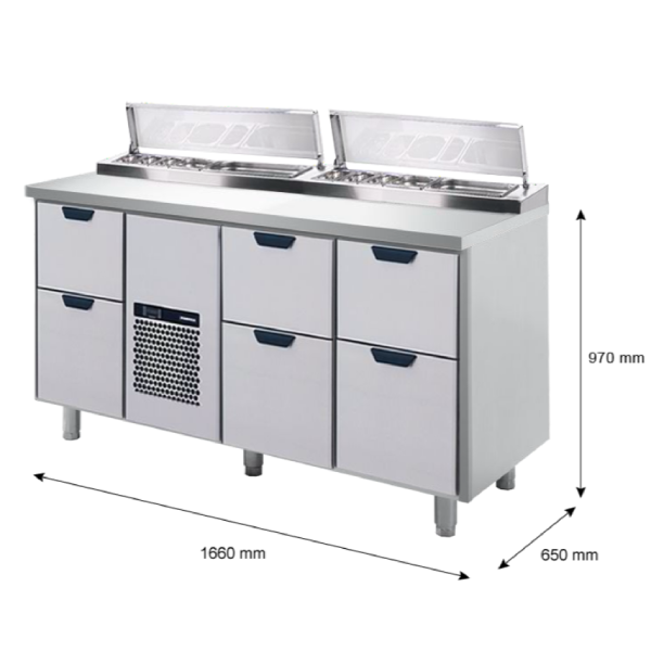 Porkka - Kallskänksbänk med kylränna - Kylaggregat,  3 Moduler - Mått: 1660 x 650 x 970/1010 mm - 14