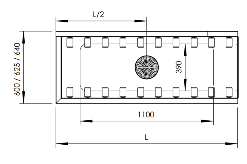 Molins Inmatningsbänk med 1100-bassäng 600mm djup, hög bakkant - 2
