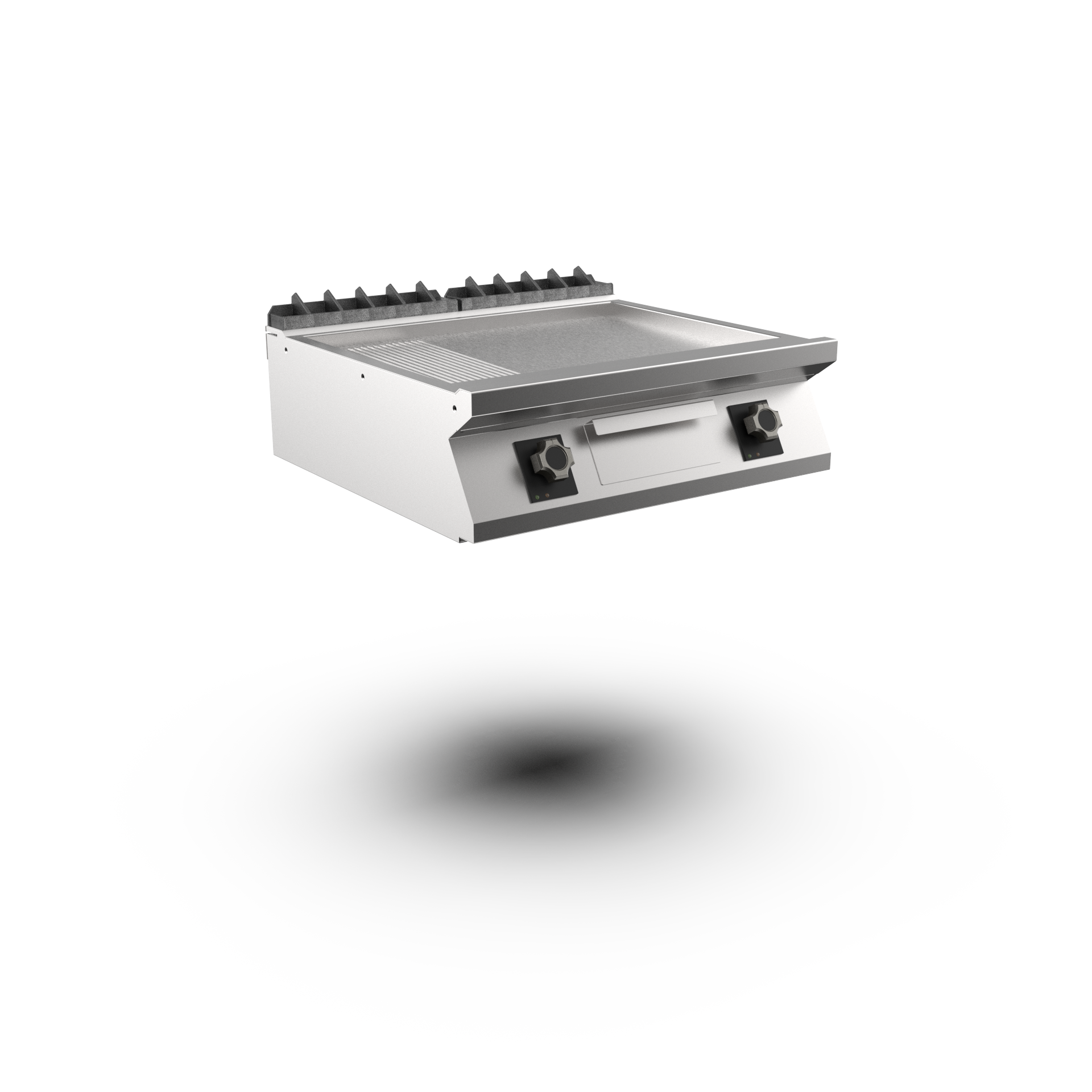 Mareno - Satin-kromstekhäll räfflad M1-70 FT78EMCST - 2 zoner, 1/3 räfflad stekyta - 800 × 750 × 250 mm