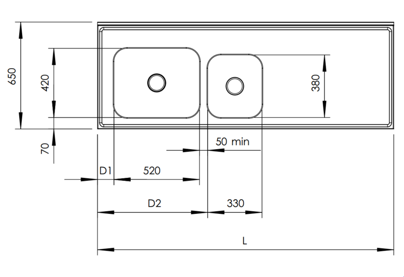 Molins bänk med DE-52 och DE-33 650mm djup - 2