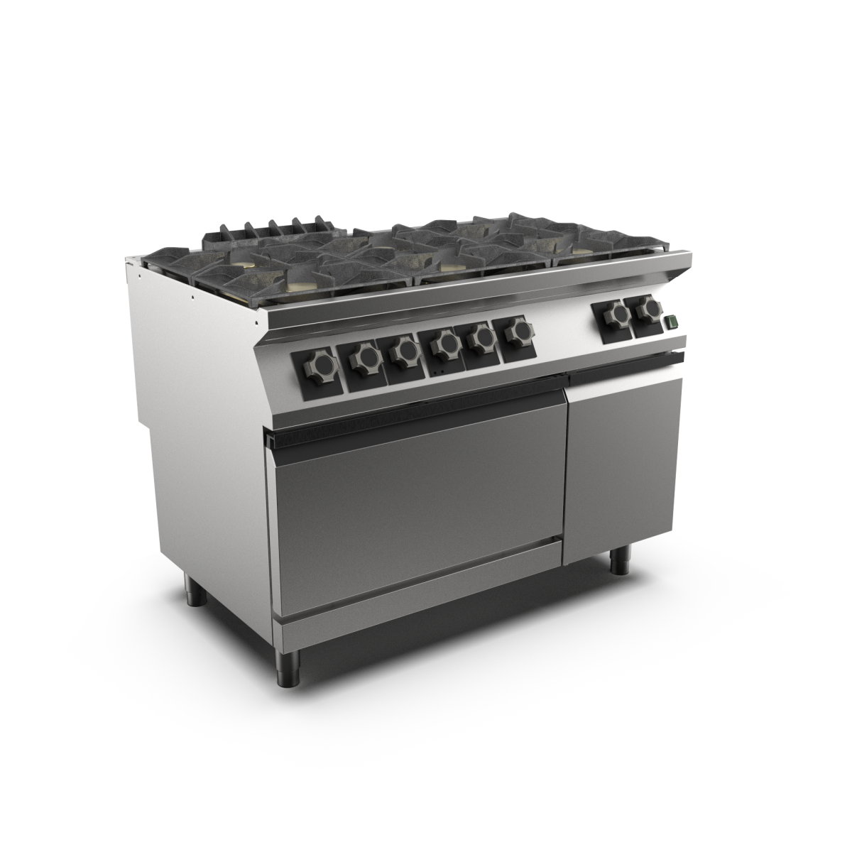 Mareno - Gasspis med el-v ugn Mareno M1-90 PC912GFEV - 6 öppna brännare 3 × 6 kW, 3 × 10 kW - 2/1 GN varmluftsugn 6,0 kW