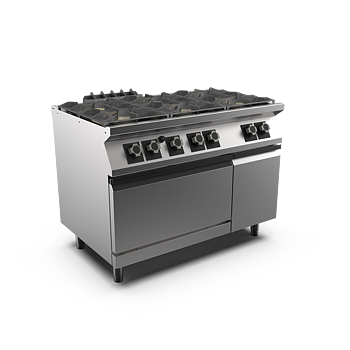 Mareno - Gasspis med ugn Mareno M1-70 PC712GFG - 6 öppna brännare 3 × 6 kW, 3 × 9 kW - 2/1 GN gasugn 8 kW