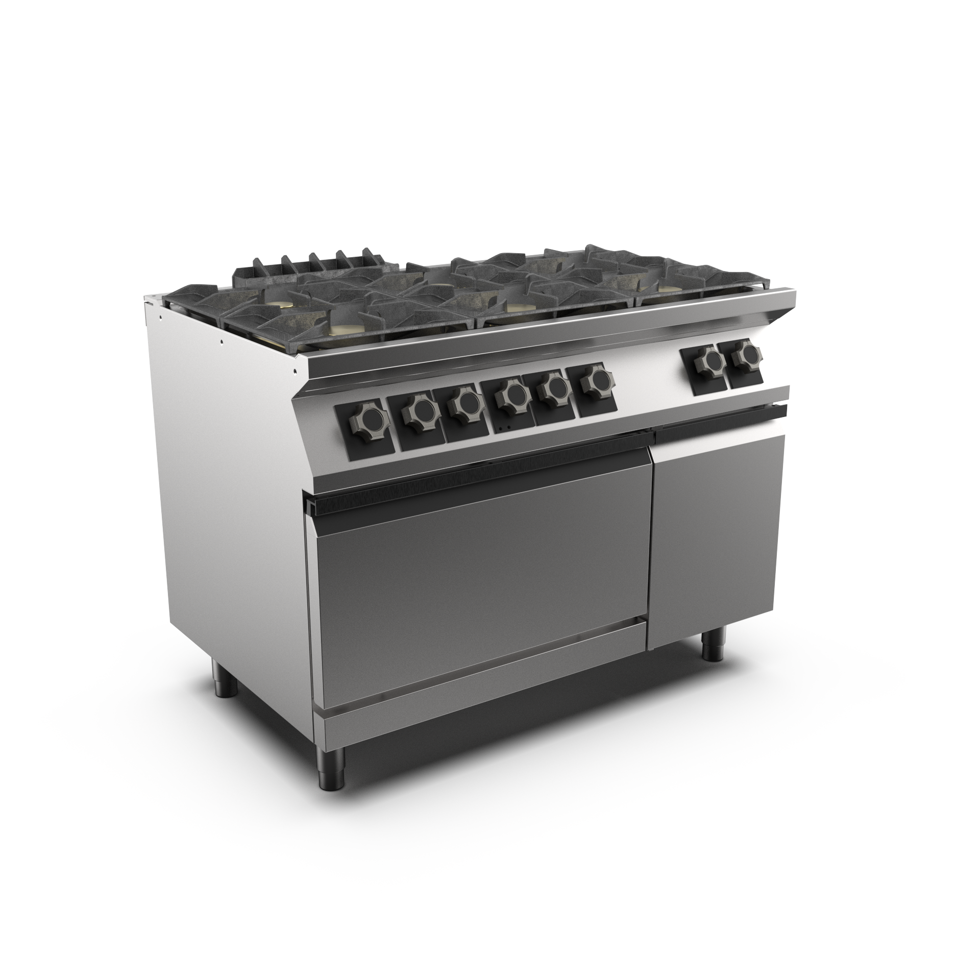 Mareno - Gasspis med el ugn Mareno M1-70 PC712GFE - 6 öppna brännare 3 × 6 kW, 3 × 9 kW - 2/1 GN elektrisk ugn 6 kW