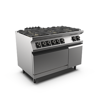 Mareno - Gasspis med el ugn Mareno M1-70 PC712GFE - 6 öppna brännare 3 × 6 kW, 3 × 9 kW - 2/1 GN elektrisk ugn 6 kW