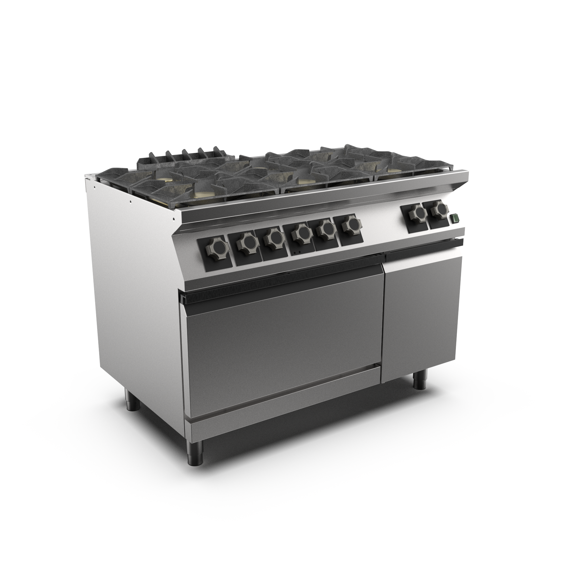 Mareno - Gasspis med el-v ugn Mareno M1-70 PC712GFEV - 6 öppna brännare 3 × 6 kW, 3 × 9 kW - 2/1 GN varmluftsugn 6,0 kW