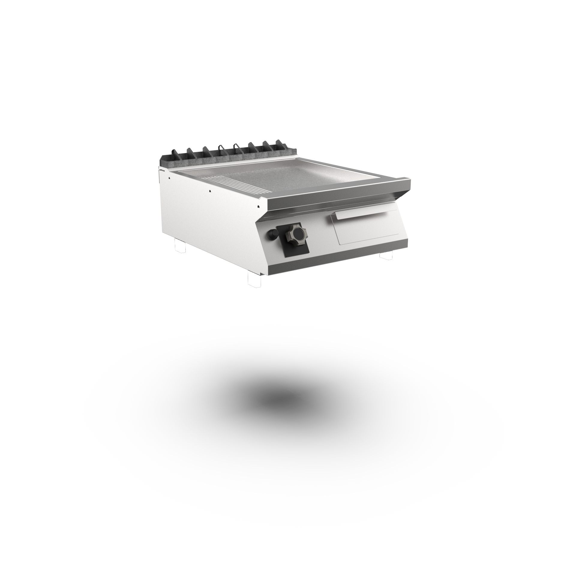 Mareno - Satin-kromstekhäll räfflad gas M1-70 FT76GMCST - 1 zon, 1/3 räfflad stekyta - 600 × 750 × 250 mm