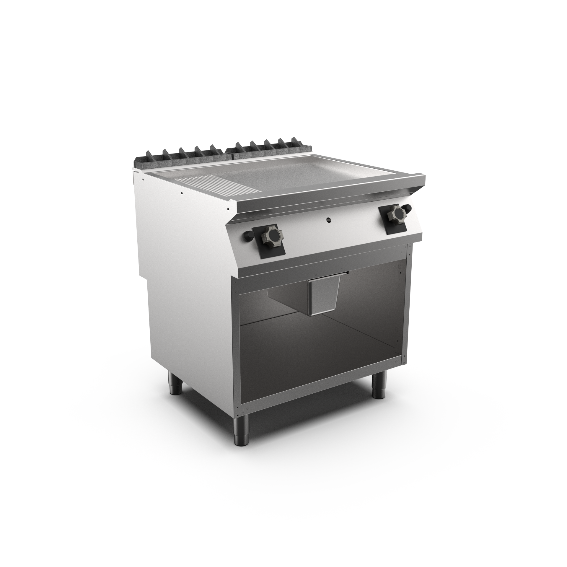 Mareno - Satin-kromstekhäll räfflad gas HS M1-70 FT78GMCSG - 2 zoner, 1/3 räfflad stekyta - 800 × 750 × 900 mm