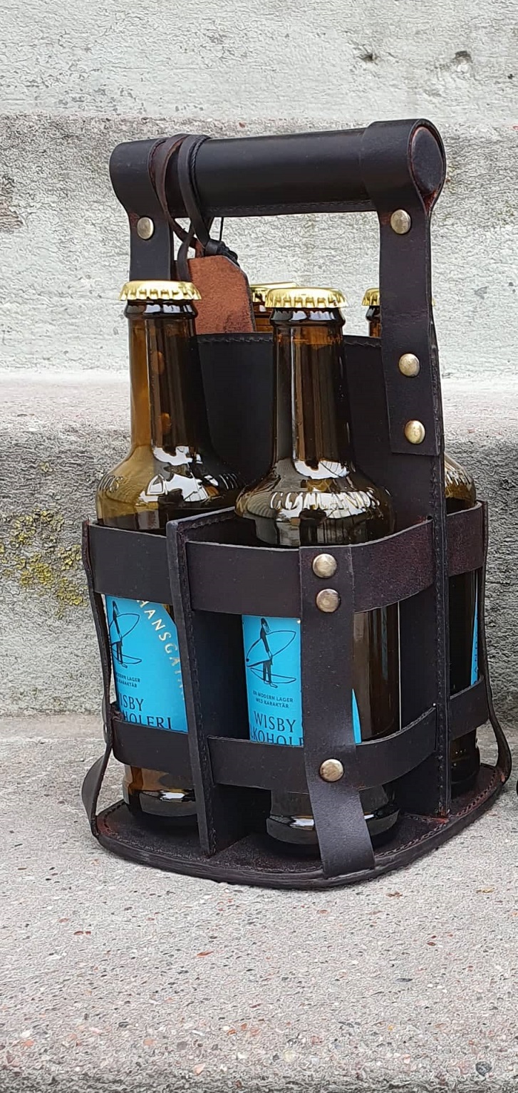 Brännö bryggeriväska i läder 4 st flaskor