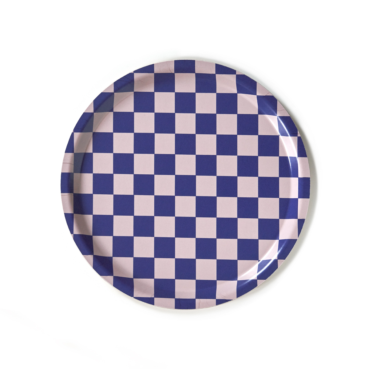 CHECKER Indigo/Almond Round Serving Tray - 31 cm