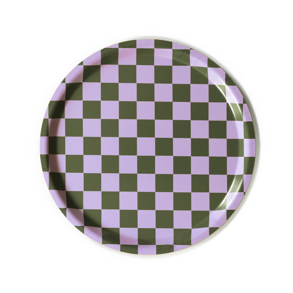 Lilac / Olive CHECKER Rund Bricka - 31 cm