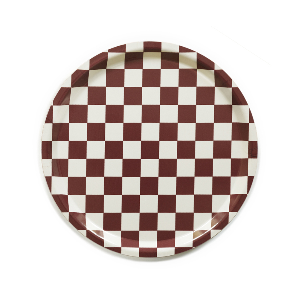 Burgundy / Cream CHECKER Rund Bricka - 31 cm