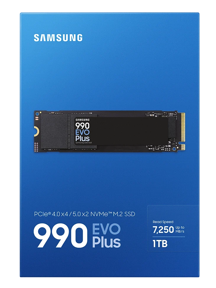 Samsung 990 EVO Plus 1TB SSD, M.2 NVMe PCIe x4  - Läs: 7 150 MB, Skriv: 6 300 MB, Garanti: 5 år 