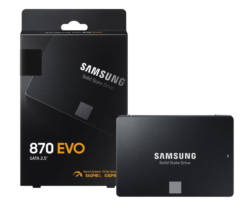 Samsung 870 EVO 1TB SSD, 2.5" - Läs: 560 MB, Skriv: 530 MB, 5 år garanti