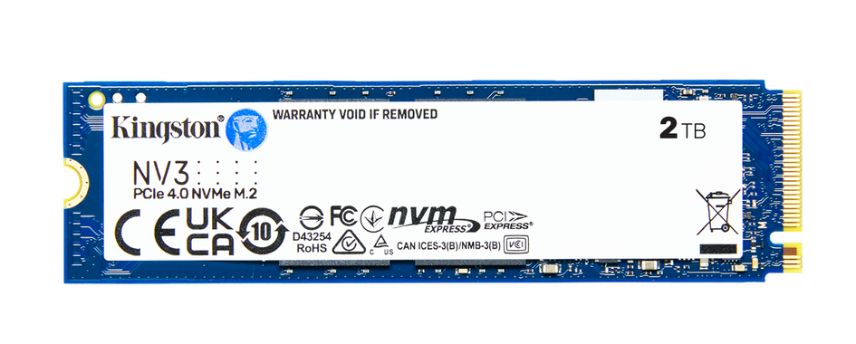 Kingston NV3 2TB SSD, M.2 NVMe Gen4 - Läs: 6000 MB, Skriv: 5000 MB, Garanti: 5 år 
