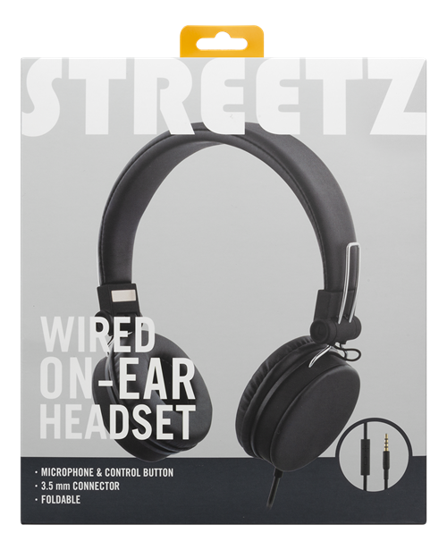 Streetz headset med mikrofon, hopfällbara - Svart eller vit