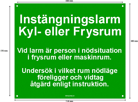 Signs for Cold room trapped person alarm