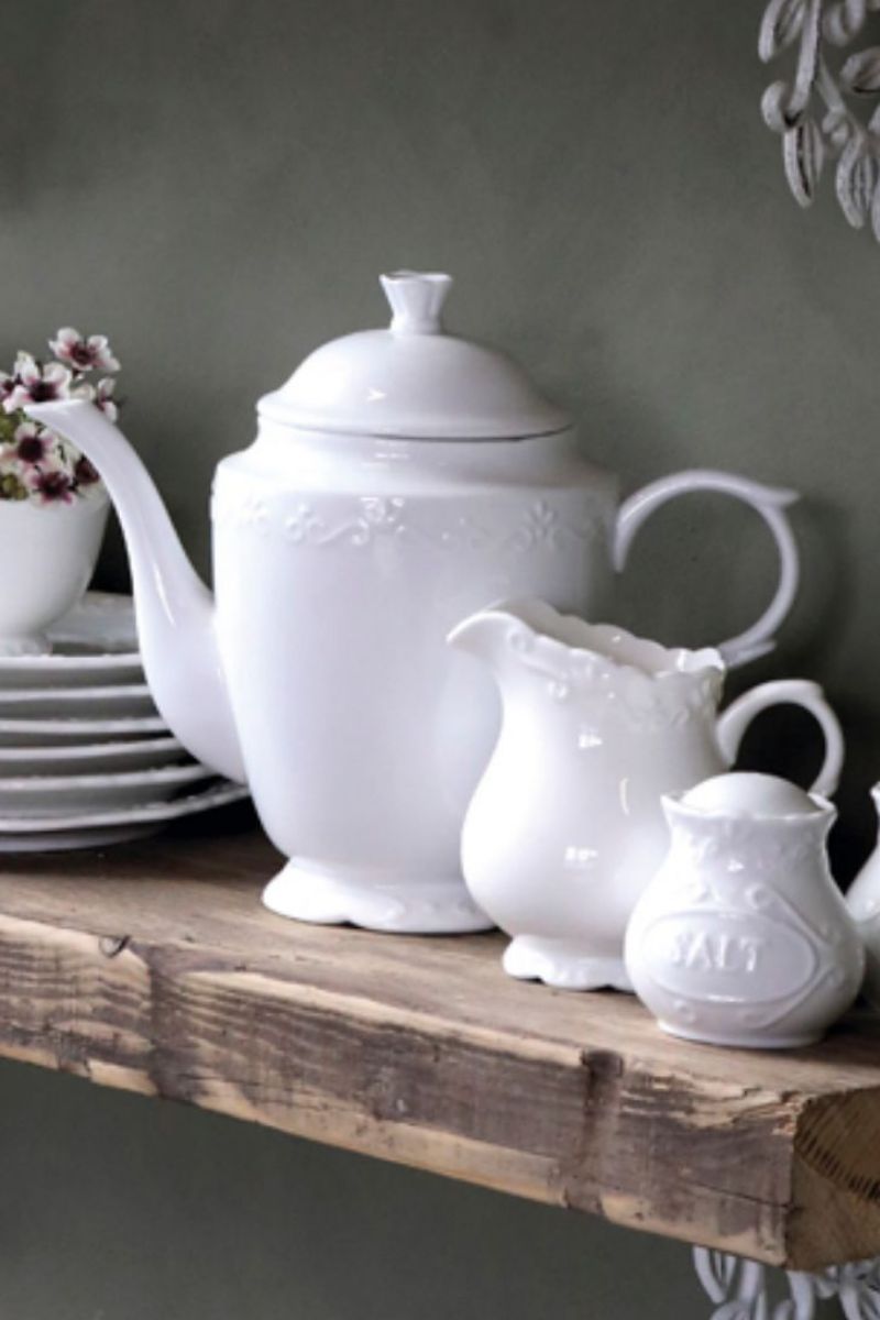 White coffee pot - Pot 100% porcelain - Provence