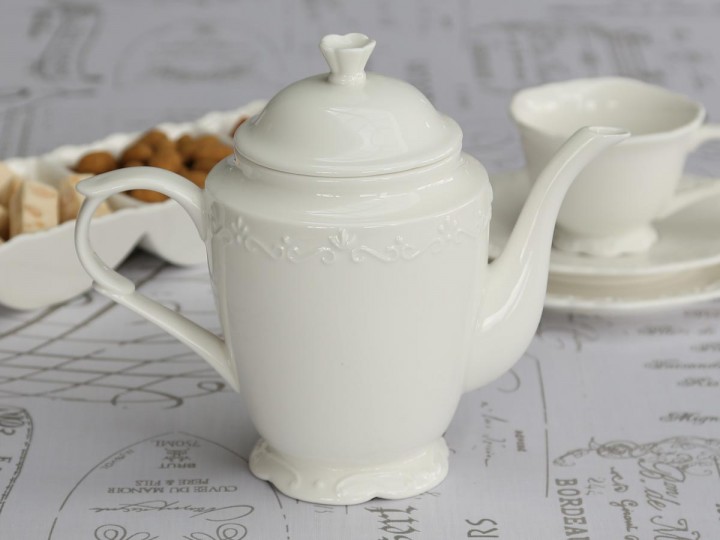 White coffee pot - Pot 100% porcelain - Provence - 4